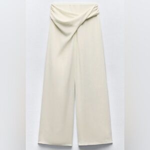 ZARA ASYMMETRIC RUSTIC FABRIC BEACH FLOWY PANTS SIZE MEDIUM